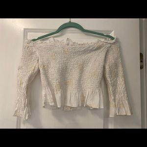 Zara Off Shoulder White Ruched Crop Top